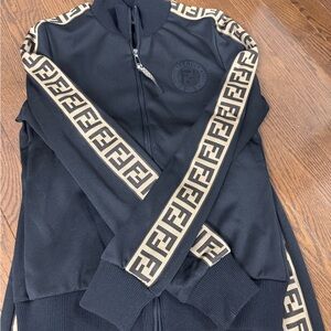 Fendi Black Track Jacket with Beige FF Logo Tape